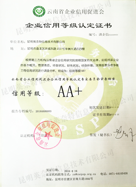 2016年企业信用等级AA+